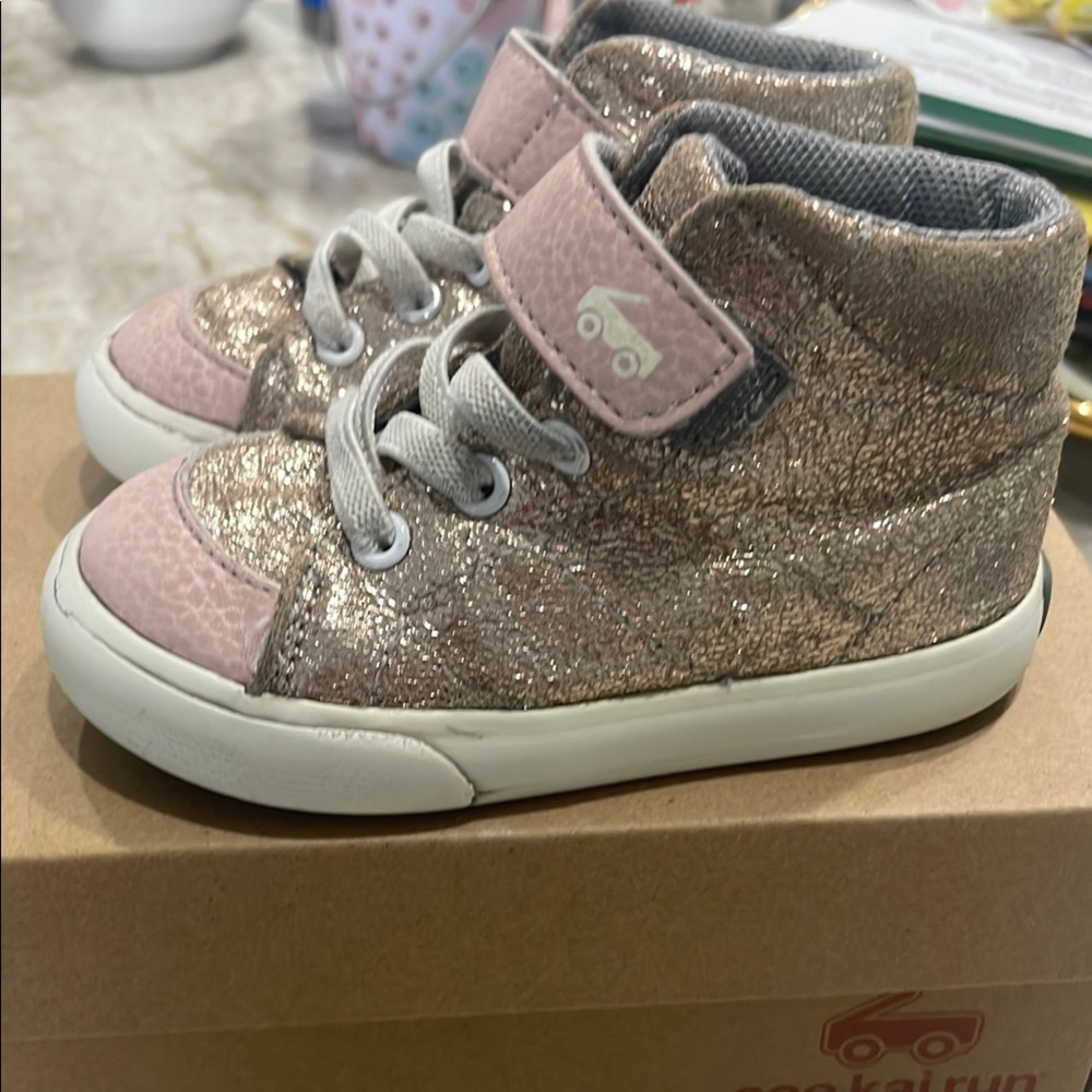 See Kai Run Glitter High-Top Kids Shoes - Pink and Gold